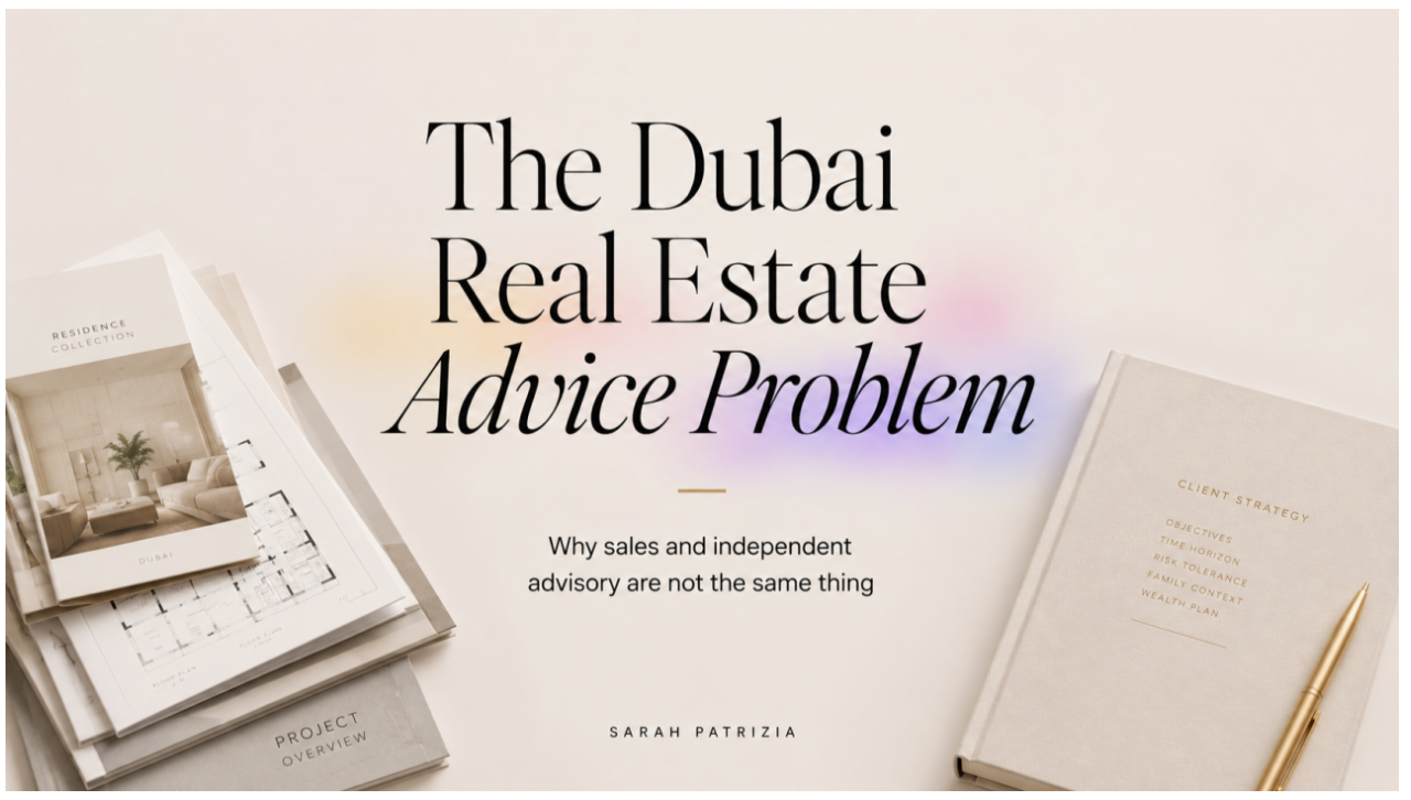 The Dubai Real Estate Advice Problem — Why sales and independent advisory are not the same thing. Sarah Patrizia.